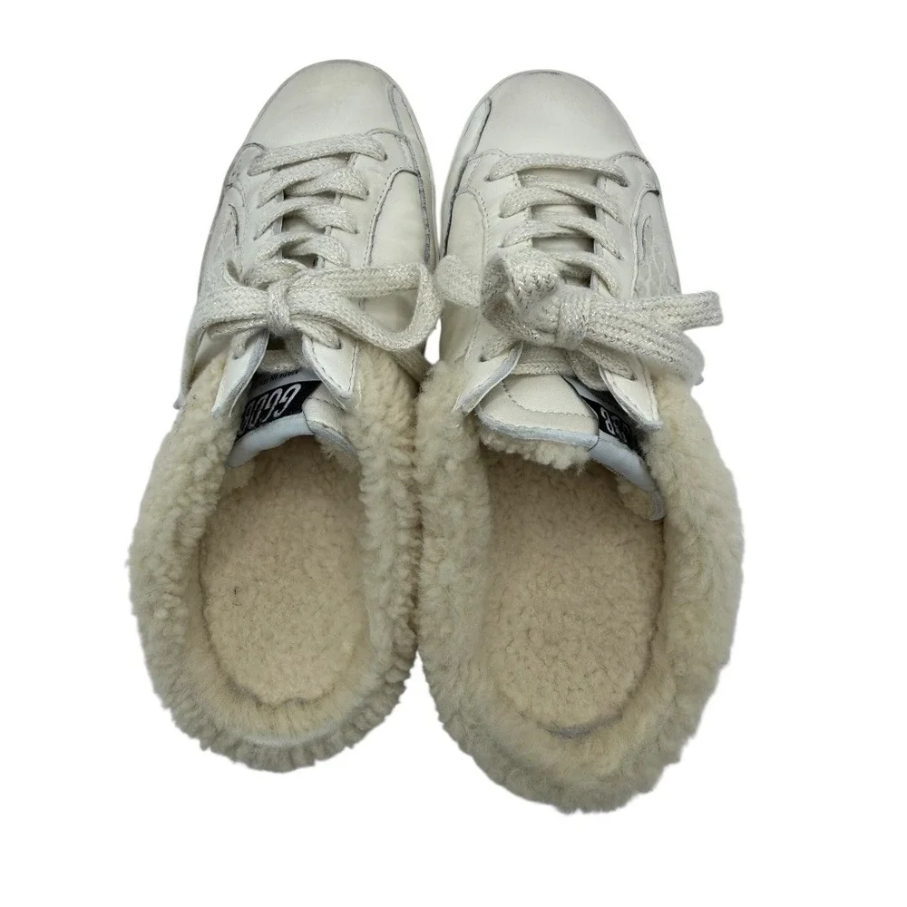 Golden Goose Sneaker Women & Beige Super Star Sabot Leather‎ Lamb Shearling Mule
